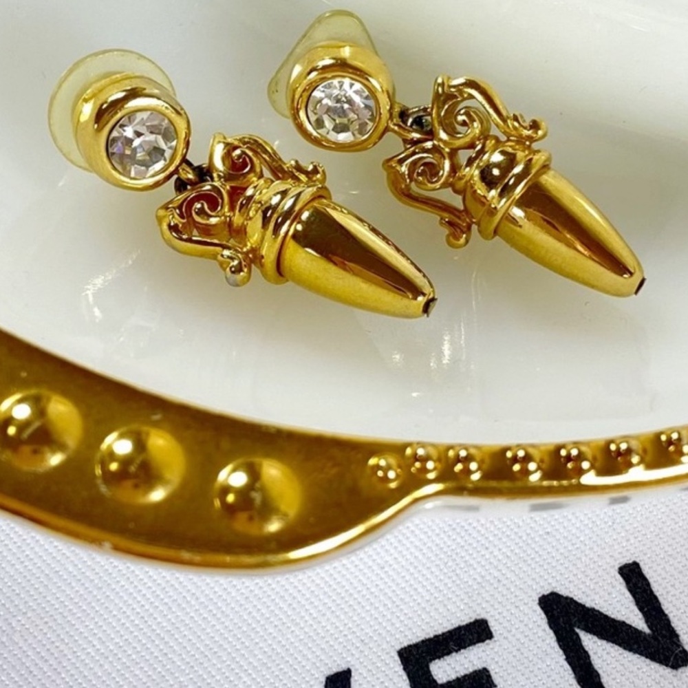 Givenchy Couture Gold Plated & Crystal Dangle Earrings in a Scroll Design - Picture 1 of 8